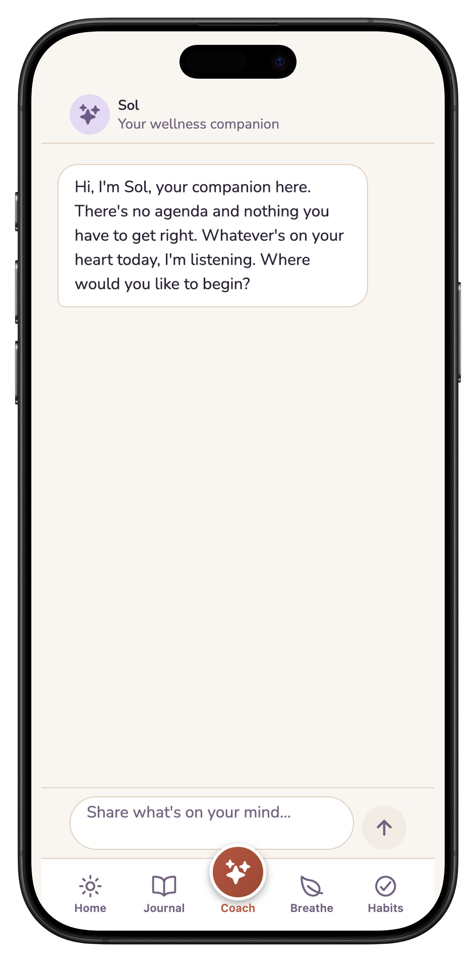 Sol, the Wellevate AI wellness coach, on iPhone